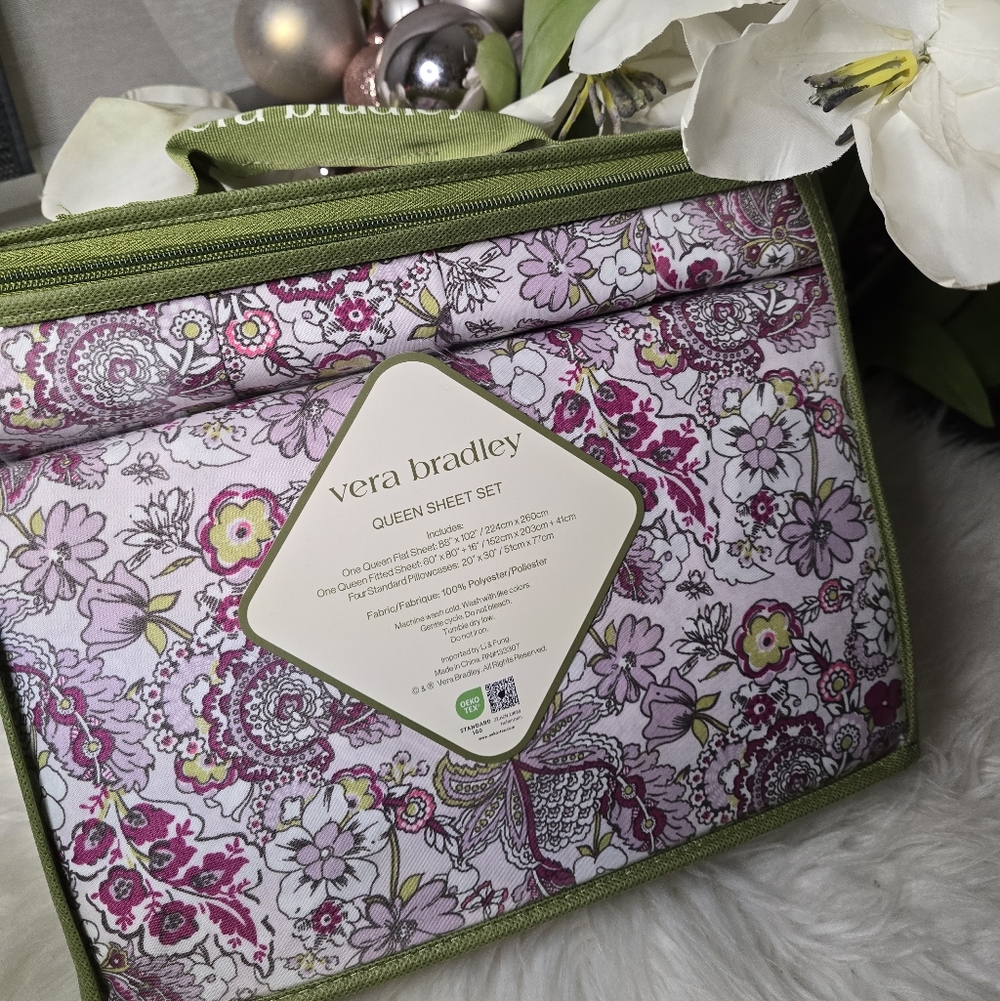 Vera Bradley Queen Sheet Set - Pink & Green Painted Paisley FloralBrand new